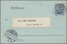 Privatpostkarte PP 20 Verein Der Briefmarkenkunde Zu HAMBURG 28.8.1902 - Andere & Zonder Classificatie