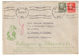 Norvège - Lettre De 1947 - Oblit Oslo - Exp Vers Anvers - Fleurs - - Storia Postale