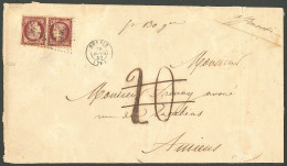 Tête-bêche. No 6e, Carmin Foncé, Paire Obl Pc 951 Sur Enveloppe Avec Cad 15 De Corbie Mars 53, En Quadruple Port (130g)  - 1849-1850 Ceres