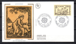 FDC Sur Soie X 2 - ANDORRE - N° 378 / 379 - EUROPA 1989 - JEUX D'ENFANTS - FDC