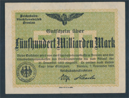 Breslau Pick-Nr: S1141 Inflationsgeld Der Deutschen Reichsbahn Breslau Gebraucht (III) 1923 500 Milliarden Mar (10288420 - 500 Milliarden Mark