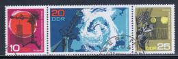 East Germany / DDR 1968 Mi# 1343-1345 Used - Strip Of 3 - 75th Anniv. Of The Meteorological Observatory In Potsdam - Europa