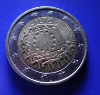 (!)  Latvia 2015 Year 2 Euro Commemorative Coin "30 Years Of EU Flag"  !!!  CICULATED  !!!! - Letonia