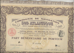 COMPAGNIE DE NAVIGATION SUD ATLANTIQUE - LOT DE 10 PARTS BENEFICIAIRES -ANNEE 1914 - Schiffahrt