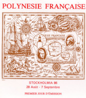 Enveloppe Timbres Premier Jour D'émission Stockholmia 28 Aout 7 Septembre 86  .papeete.Polynésie Française - Other & Unclassified