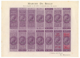 FOGLIO INTERO 14 MARCHE DA BOLLO "SAGGIO" VITTORIO EMANUELE II 1863 SUP - [ 7] Errors & Varieties