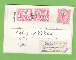 LETTRE FORMAT CARTE DE VISITE POUR JETTE, TAXEE A L'ARRIVEE A 2 FRANCS,STICKERS "AVIS REMIS...",1969. - Brieven En Documenten