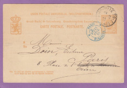 ENTIER POSTAL AVEC REPIQUAGE " LIBRAIRIE DE V. BRÜCK A LUXEMBOURG " ,CARTE POSTALE ADRESSEE A "DOIN EDITEUR" A PARIS. - Entiers Postaux