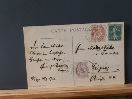 FRANCE/2124  CP      2C BLANC +  3C BLANC COMPL.  TARIF  10C POUR LEIPZIG 1912 - 1900-29 Blanc