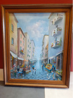 BELLE HUILE SUR TOILE - MARCHE NAPOLITAIN (mercatino Napoletano)  - NOMBREUX PERSONNAGES - 2404C - Oils