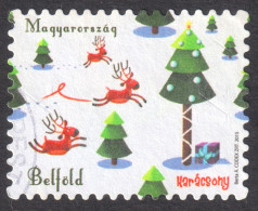 Christmas / Self Adhesive / Reindeer Gift / 2015 Hungary - Used - BUDAPEST Postmark - Gebruikt