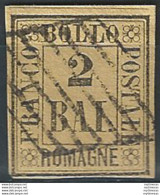 1859 Romagne 2 Bajocchi Giallo Arancio Cancelled Sassone 3 - Romagna