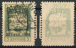 REGNO / FIUME 1924 FRANCOBOLLO CON DECALCO SOPRASTAMPATO 'ANNESSIONE ALL'ITALIA 22 Febb 1924' C. 5 - USATO SASSONE 214 - Fiume