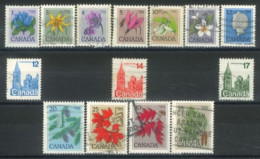 CANADA - 1977, QUEEN ELIZABETH II, HOUSE OF PARLIAMENT, FLOWERS & LEAVES STAMPS SET OF 14, USED. - Usados