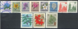 CANADA - 1977, QUEEN ELIZABETH II, HOUSE OF PARLIAMENT, FLOWERS & LEAVES STAMPS SET OF 11, USED. - Used Stamps