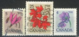 CANADA - 1977, FLOWERS & LEAF STAMPS SET OF 3, USED. - Usados