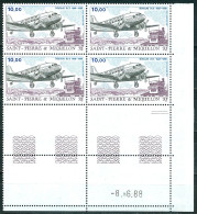SPM Saint Pierre Et Miquelon PA N° Y&T 65 Bloc De 4 Coin Daté Du 8.6.88  Neuf Sans Charnière Avion Douglas DC3 - Ongebruikt
