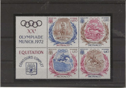 MONACO - SERIE  J.O.MUNICH  1972  - N° 890 A 893 BLOC DE 4 AVEC VIGNETTE - NEUF XX - COTE : 24 € - Nuovi