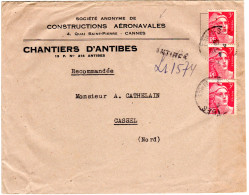 Frankreich 1946, 3x3 F. Auf Umschlag Constructions Aéronavales V. Antibes - Andere & Zonder Classificatie