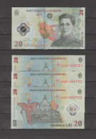 ROMANIA  3 X 20 LEI - 2021 (Reprint 2023 New ) -Set Of 3 Banknotes Consecutive Series ECATERINA TEODOROIU- Polymer -UNC - Romania