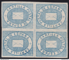 1869 SPAGNA ,ESPANA ,SPAIN,  Franchigia N° 1 Azzurro QUARTINA CON 2 Tete-beche  - Sonstige & Ohne Zuordnung