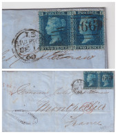 COVER. 14 DE 1860. PAIR 2p. GD-GE. PLANCHE 8. LIVERPOOL TO MONTPELLIER. PD. - Covers & Documents