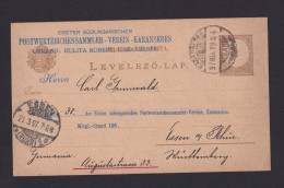 1897 - 2 Kr. Ganzsache Mit Zudruck - Ab KARANNSEBES Nach Essen - Lettres & Documents