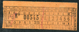 Ticket Billet Tramway Début XXe "Tramways Electiques Lille Et Sa Banlieue - Roubaix Tourcoing / 35c" Tramways / Tram - Europa