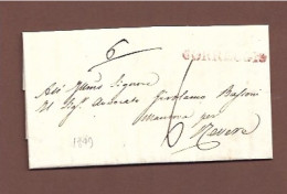 CORREGGIO (rosso)SU LETTERA COMPLETA  Del 21/12/1849 DI DOMENICO CAVAZZONI PER REVERE (L.V.) Tassa 6 + 6 - Romagna