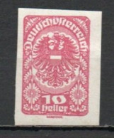 Austria, 1919, Coat Of Arms, 10h/Rose Red Imperf, MH - Nuovi