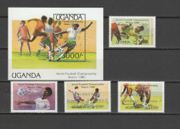 Uganda 1986 Football Soccer World Cup Set Of 4 + S/s With Winners Overprint MNH - 1986 – Mexique