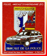 SUPER PIN'S "POLICE, Amicale D'AGONDANGE" (57) En Email Grand Feu Base Or, Format 2,3X2,6cm - Police