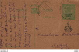 India Postal Patiala Stationery George V 1/2 A To Sikar - Patiala