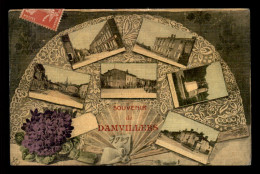 55 - DAMVILLERS - EVENTAIL MULTIVUES - BOUQUET DE VIOLETTES - CARTE TOILEE ET COLORISEE - Damvillers