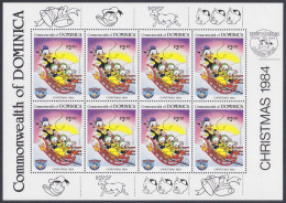 Dominica 1984 MNH Sheet Christmas, Disney, Donald Duck, Cartoon, Children, Reindeer, Bells - Dominique (1978-...)