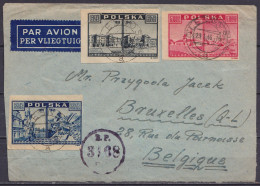 Pologne - Env. Par Avion Recommandée Affr. 12Zl (non-dentelés) Càd OLESNO /29.1.1946 Pour BRUXELLES - Cachet Rond "R.P.  - Vliegtuigen