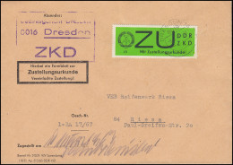 Dienst E 2y Zustellungsurkunde EF ZKD-Brief DRESDEN 9.3.67, Geprüft GERHARDT BPP - Covers & Documents