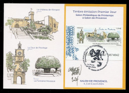 FRANCE (2024) Carte Maximum Card - Salon Philatélique Printemps Salon-de-Provence - Château, Tour, Fontaine, Blason - 2020-…
