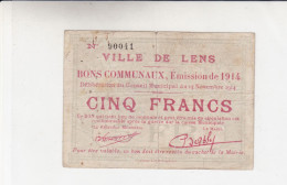 62498 01 129#6 - LENS - BON COMMUNAL 5 FRANCS 1914 - Bons & Nécessité