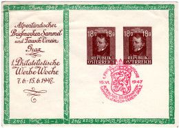 Österreich 1947, 18+18 G. Grillparzer, Graz Gest. Privatganzsachenumschlag - Briefe U. Dokumente