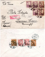 Polen 1928, 9 Marken Vorder- U. Rücks. Auf Reko Brief V. Bielsko In Die Schweiz - Covers & Documents