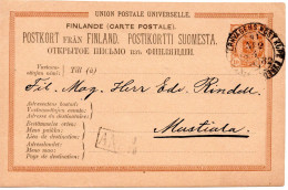 78284 - Finnland - 1882 - 10P Wappen GAKte BahnpostStpl FINSKA ... POSTKUPEEXPEDITION 41 No 2 -> Mustiala - Storia Postale