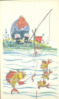 FANTAISIE ILLUSTRATEUR HUMOUR PECHE -  CP RUSSE  -  MENU - PECHEUR  PATIENT - - Pesca