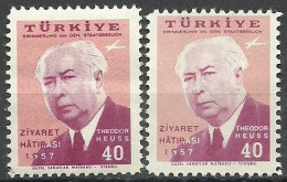 Turkey; 1957 Visit Of The President Of Germany To Turkey "Color Tone Variety" - Unused Stamps