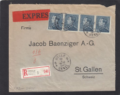 LETTRE RECOMMANDEE PAR EXPRESS D'UCCLE,AVEC BANDE DE 4 DU NO 430,POUR LA SUISSE,OUVERTE PAR LA CENSURE ALLEMANDE,1941. - Brieven En Documenten