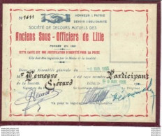 CARTE ANCIENS SOUS OFFICIERS DE LILLE SOCIETE DE SECOURS MUTUELS LEMESRE  GERARD - Sonstige & Ohne Zuordnung