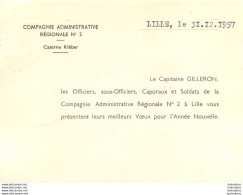 LILLE CASERNE KLEBER COMPAGNIE ADMINISTRATIVE REGIONALE N°2  VOEUX 1958 - Other & Unclassified