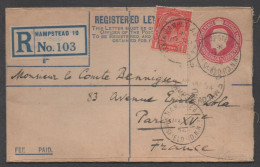 HAMPSTEAD - GB - UK /1934 ENTIER POSTAL RECOMMMANDE POUR LA FRANCE - Stamped Stationery, Airletters & Aerogrammes