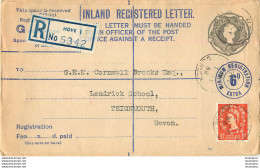 INLAND REGISTERED LETTER 1958  ENVOYE A TEIGNMOUTH DEVON ENVELOPPE EN PARFAIT ETAT - Other & Unclassified