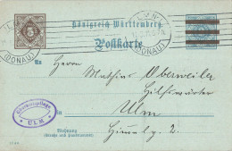 Allemagne Wurtemberg Entier Postal Ganzasche Service Surcharge Cachet 1911 Oberamtspflege ULM Carte Postkarte - Postal  Stationery